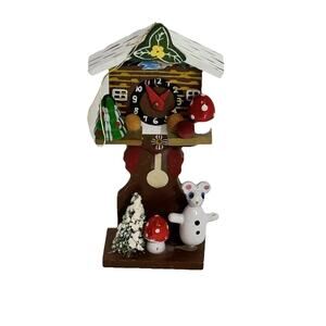 Vintage Wood Christmas Ornament Hickory Dickory Dock Clock with Mouse Mushroom